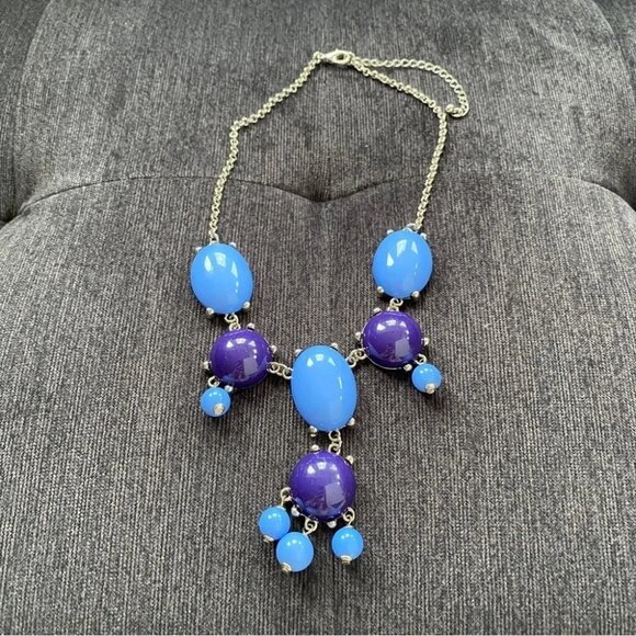 Indigo Blue and Purple Vintage Bib Statement Necklace - Picture 3 of 7